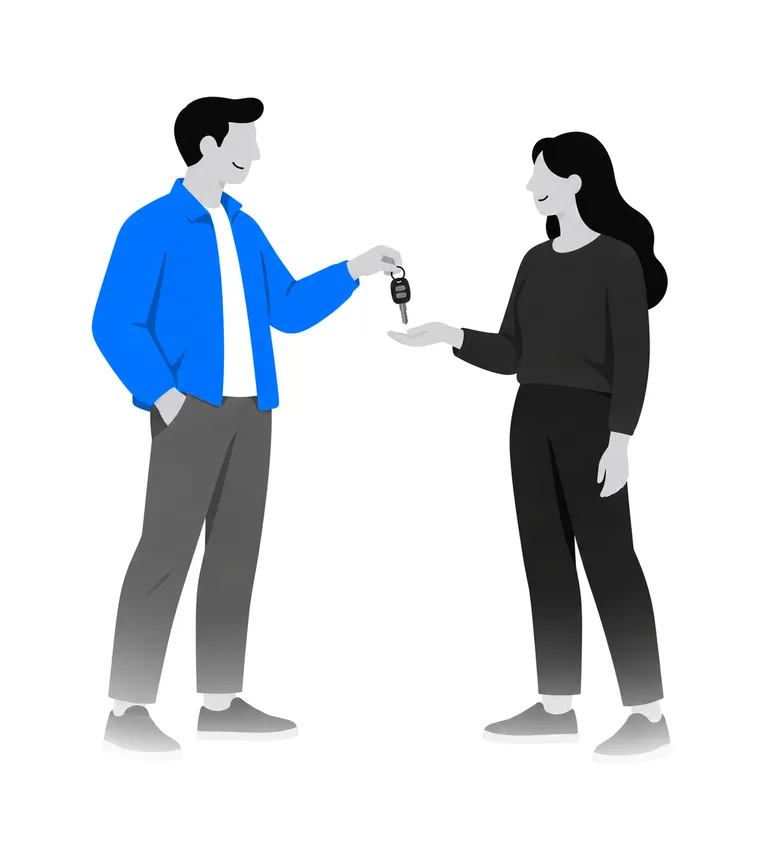 Illustration: Der Verkäufer übergibt dem Käufer die Autoschlüssel